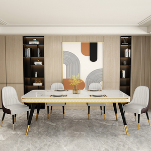 2024 hiện đại phong cách Ý bảng đá bàn ăn ánh sáng sang trọng hình chữ nhật căn hộ nhỏ kết hợp ghế cho phòng khách - Product Image 2
