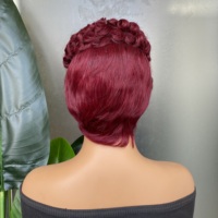 Perruque courte pixie 99J à prix abordable, bouclée en profondeur, en cheveux humains Remy, fabriquée à la machine