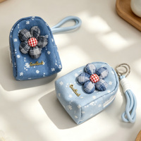 Mini porte-monnaie en jean imprimé avec porte-clés, pochette zippée pour écouteurs, petit sac portable pour étudiants