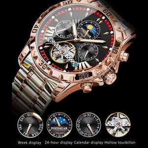 Montre mécanique automatique de luxe pour homme POEDAGAR 1410, en acier inoxydable, lumineuse, étanche, bracelet de 22 mm, affichage analogique - Product Image 4