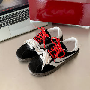 Zapatillas Deportivas Retro de Dos Tonos Rojas a Rayas para Mujer, con Cordones, Parte Superior de Cuero Genuino Suave y Transpirable para Uso Diario Informal y Ejercicio - Product Image 2