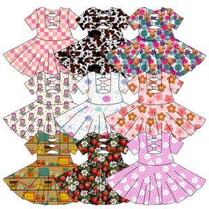 Nuovissimo Abito Primaverile 2026 per Bambine, Vestito Intero con Stampa Personalizzata, Fiocco sulla Schiena, Collo Tondo, Lunghezza al Ginocchio - Product Image 1