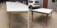 Table de réception de mariage moderne de luxe pour l'extérieur, mobilier d'hôtel, en acier inoxydable, forme rectangulaire, argent/or/or rose, marbre