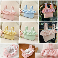 Sac fourre-tout rose à carreaux avec volants, organisateur de couches portable pour poussette, sac de rangement léger pour poussette de bébé