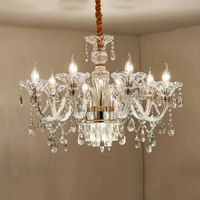 Lustre élégant en cristal français, bras en verre transparent, suspension K9 en cristal LED, hauteur réglable, luminaire suspendu central pour villa et chambre à coucher