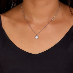 ספג כסף 925 לבן אם של פנינה בת ארבעה עלה תלתן זהב עגילי שרשרת כסף 925 925 - Product Image 3