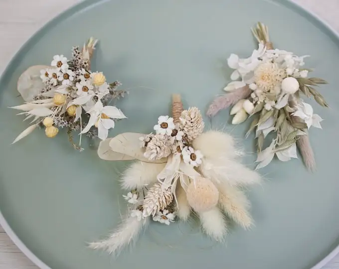 Bouquet de fleurs séchées personnalisées de haute qualité, thème de mariage, boutons pour marié