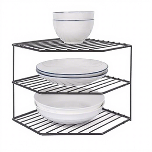 Étagère à vaisselle en métal à trois niveaux, support de rangement vertical pour la cuisine, design minimaliste, empilable, organisateur de bols et d'assiettes - Product Image 1