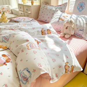 Bộ ga trải giường hoạt hình dễ thương cho trẻ em, chất liệu polyester, gồm vỏ chăn, ga trải giường, họa tiết chó con/gấu/khủng long - Product Image 4