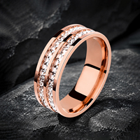 Bague d'éternité classique JLM en acier inoxydable avec double rangée de zircons cubiques, pour homme et femme, alliance confortable, bijoux scintillants