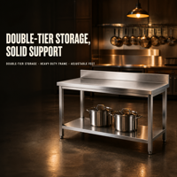 Table de travail commerciale en acier inoxydable avec dossier, finition brossée mate, modulaire, extensible, pieds réglables en hauteur, pour cuisine