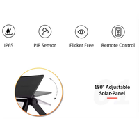 Reflector LED Solar con Sensor de Movimiento, Control Remoto, Clasificación IP65, Material de PC, 2700K Blanco Cálido, Ángulo de Haz de 180°, Luz Exterior para Jardín