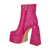 Bottines strass à bout carré pour femmes chaussures confortables en PU à talons épais