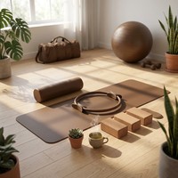 Tapis de yoga en silicone écologique avec logo personnalisé FX, ensemble d'accessoires de Pilates (barre d'haltères/haltères, anneaux de musculation), aide à l'étirement et amincissement à domicile