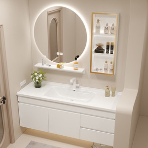 Mueble de baño inteligente con lavabo integrado de cerámica, lavabo simple - Product Image 4