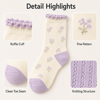 Lot de 5 paires de chaussettes ras du cou en mélange de coton pour femmes, motif floral mignon, respirantes, tendance, avec logo personnalisé, OEM, marque privée