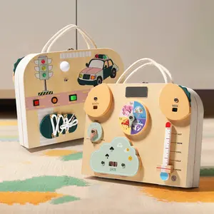 New 2 In 1 LED Busy Box Drawing Board Early Educational Children Activity Sensory Board Montessori Puzzle Wooden Busy Board Toy