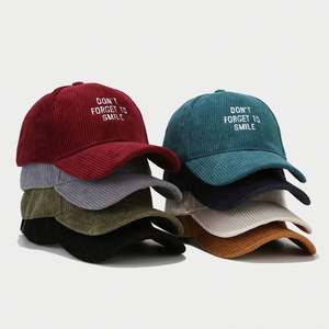 Gorra de Pana con Letras Bordadas, Estilo Coreano, para Mujer, Primavera, Viajes, Visera, Personalizable, Cierre a Presión - Product Image 1