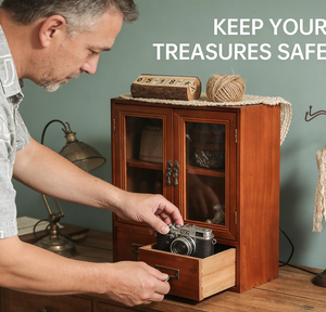 Prix de gros usine : Boîtes de rangement en bois vintage écologiques avec portes et tiroirs en verre - Product Image 4