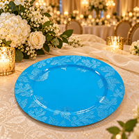 Assiettes de Présentation Modernes Bleues en PP 13 pouces, Texture Gaufrée Feuille d'Érable, Style Européen, Luxe, Réutilisables, en Plastique, pour la Décoration de Table de Fête