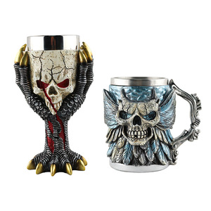Copa retro de acero inoxidable con calavera, taza de doble pared para beber, taza gótica para fiestas, vaso para bebidas de Halloween, adorno de resina - Product Image 1