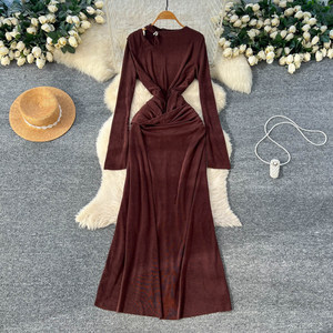 chinese dress ladies Nmoder Black Maxi Dress for Women with Pocket main image 0