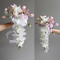 LANJO Bouquet de fleurs artificielles réalistes en tissu, style goutte d'eau, pour mariage, Noël, mariée, étanche, fait main, pour photographie