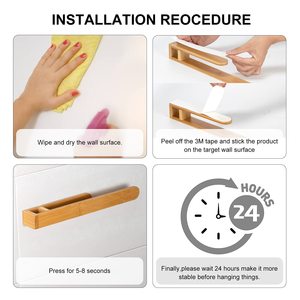 Porte-serviettes en bambou <span class=keywords><strong>sans</strong></span> perçage adhésif fort porte-serviettes de salle de bain porte-serviettes en bambou pour <span class=keywords><strong>cuisine</strong></span> salon salle de bain - Product Image 4