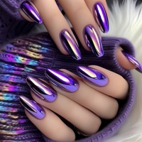 Uñas Postizas Reutilizables con Diseño de Metal Esmeralda a Cuadros, Puntas Largas y Efecto Espejo con Diamantes, Precio de Fábrica