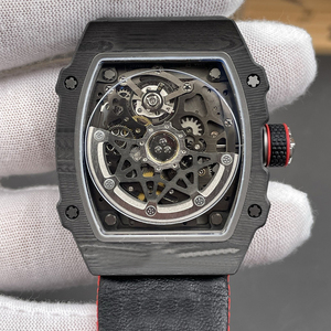 <span class=keywords><strong>Reloj</strong></span> Mecánico de Lujo Rojo Ultrafino de Fibra de Carbono con Forma de Barril, Esqueletizado, Cristal de Zafiro, Resistente al Agua para Hombre - Product Image 3