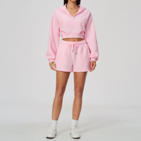 Ensemble de survêtement sportif 2 pièces pour femme SIYUAI, hiver, anti-transpiration, coupe-vent, réversible, grande taille, sweat à capuche zippé et short