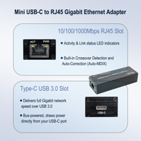 Adaptateur Ethernet USB C 1 Gbps Type-C 3.0 RJ45 Adaptateur réseau LAN Boîtier en aluminium Alimenté par bus USB Compatible MacOS Windows XP Linux