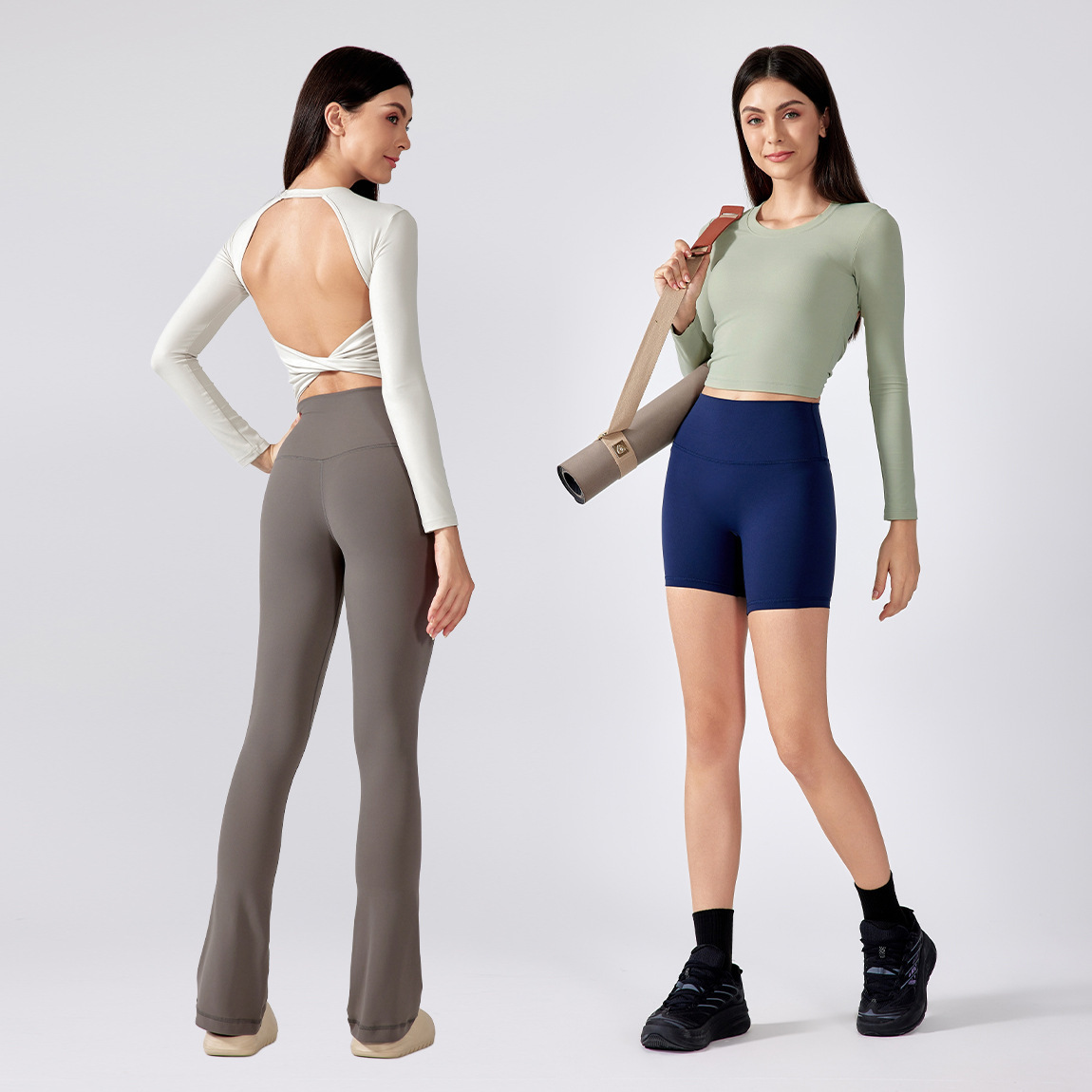 Autumn Nude-Fit Shaping Yoga Wear Womens Short Backless Breathable Fitness Long Sleeve Sports Top with Chest Pads