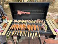 Barbecue au charbon de bois robuste en acier thermolaqué pour extérieur, avec fumoir et table latérale