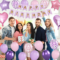 Ensemble d'anniversaire violet rose vert or bleu or, ballon en aluminium en forme d'étoile à cinq branches, décoration en spirale avec drapeau à tirer