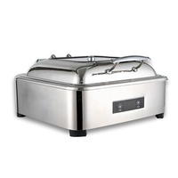 6,5-Liter-Elektro-Chafing-Dish, quadratisch, hydraulisch, Speisenwärmer mit silbernem Glasdeckel, moderner Buffet-Server für Hochzeiten, Hotels und Restaurants
