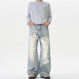 American Design Peace <span class=keywords><strong>Dove</strong></span> Washed Denim Casual Vintage Pantalones <span class=keywords><strong>para</strong></span> <span class=keywords><strong>hombres</strong></span> y mujeres - Product Image 3
