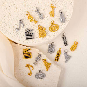 Charme d'instrument de musique plaqué or 18 carats, acier inoxydable, émail, claquette de cinéma, <span class=keywords><strong>saxophone</strong></span>, pendentif musical pour la fabrication de bijoux - Product Image 4