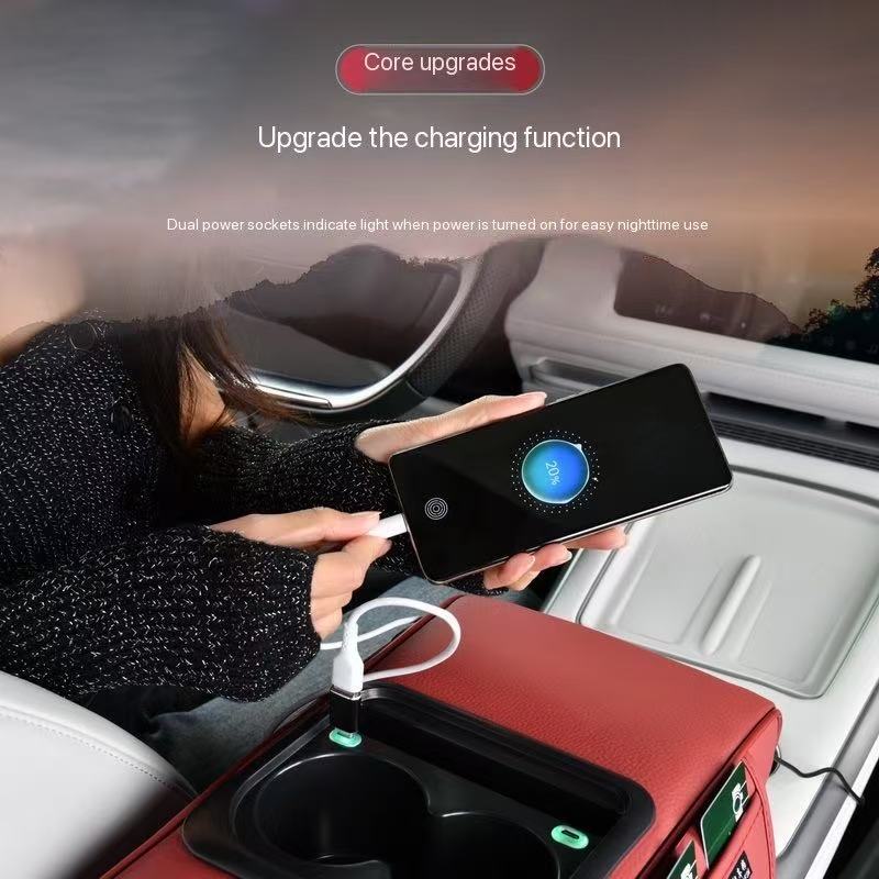 4-in-1 Car Armrest Box with Charging | Universal Leather Waterproof Central Console Pad
