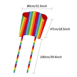 Rainbow soft kite, pocket kite easy flying, with colorful tail for Kids gift