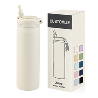 Bouteille d'eau isotherme OEM 750 ml en acier inoxydable avec couvercle coulissant facile et paille, garde le froid 24H