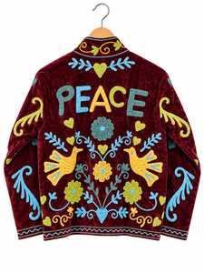 Luxury Burgundy <b>Velvet</b> Embroidery Solid <b>Women</b> Handmade Bomber <b>Jacket</b> Breathable Quick-Dry Cotton Lining V-neck Thick Winter Long - Product Image 1