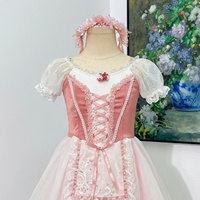 Robe de tutu rose pour filles R1624, manches bouffantes en dentelle, corsage croisé avec jupe en tulle superposée pour la performance de ballet sur scène