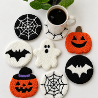 Ensemble de sous-verres brodés tuftés pour Halloween, en microfibre absorbante, écologique, taille personnalisable, luxe fait main, style preppy pour la maison