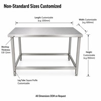 Table de travail de cuisine professionnelle en acier inoxydable, à un seul niveau, base ouverte, avec pieds réglables pour la préparation des aliments en restaurant