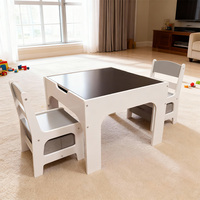 En stock : Table et chaises d'activités pour enfants 3-en-1 en bois avec tiroirs mobiles et tableau noir