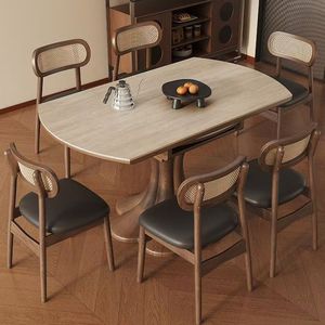 Moderna y Lujosa Mesa <span class=keywords><strong>de</strong></span> <span class=keywords><strong>Comedor</strong></span> Redonda Extensible <span class=keywords><strong>de</strong></span> Madera Maciza para 6 Personas, Base <span class=keywords><strong>de</strong></span> Madera Maciza <span class=keywords><strong>de</strong></span> Nogal, Mesa <span class=keywords><strong>de</strong></span> <span class=keywords><strong>Comedor</strong></span> Extensible <span class=keywords><strong>de</strong></span> Cuadrada a Redonda - Product Image 2