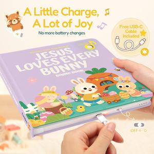 Libros de Sonido Cristianos de Jesús Ama a <span class=keywords><strong>Todos</strong></span> <span class=keywords><strong>los</strong></span> Conejitos para Niños Pequeños, 6 Canciones Cristianas, Libros de Música Recargables para Niños - Product Image 3