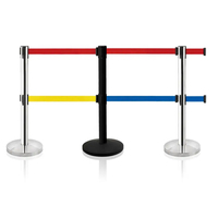 Poteau de guidage double couche en acier inoxydable de qualité diamant, réfléchissant, avec bande de protection extensible, pour contrôle des foules en hôtels et banques