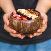 Bols et ensemble de saladiers en coquille de noix de coco naturels, écologiques, durables et lavables pour le camping, avec cuillère, design zen asiatique personnalisé